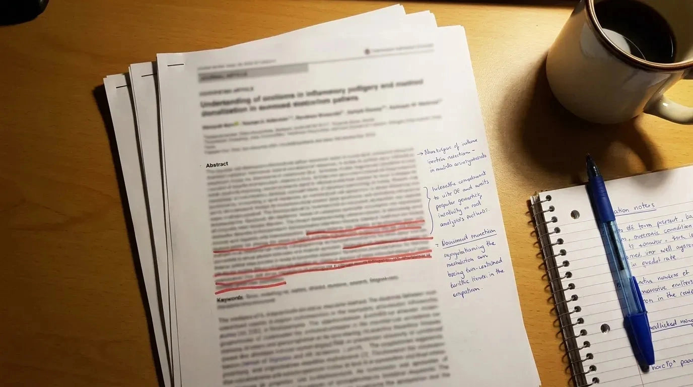 Badanie pełne zakreśleń na stole, z kawą i notesem